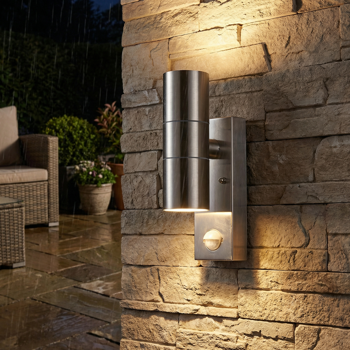 PIR Motion Sensor Outdoor Wall Light, GU10, Stainless Steel