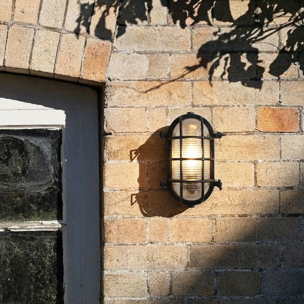 Industrial Outdoor Wall Lantern in Black Cast Aluminium
