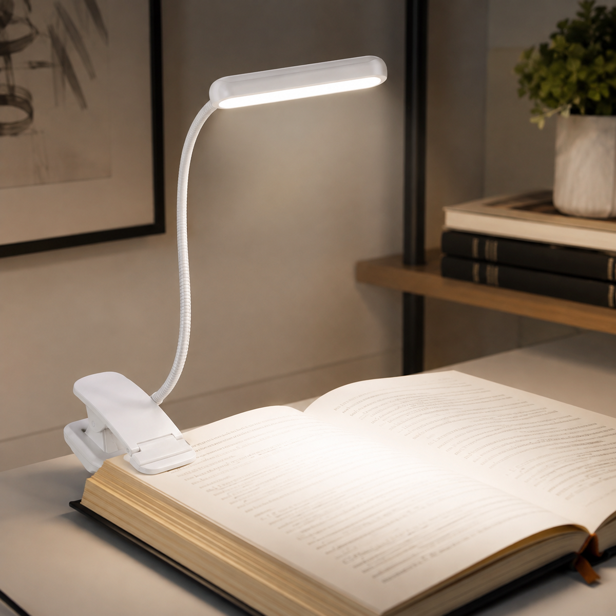 Clip-On Book Light – Rechargeable Reading Lamp with Flexible Neck