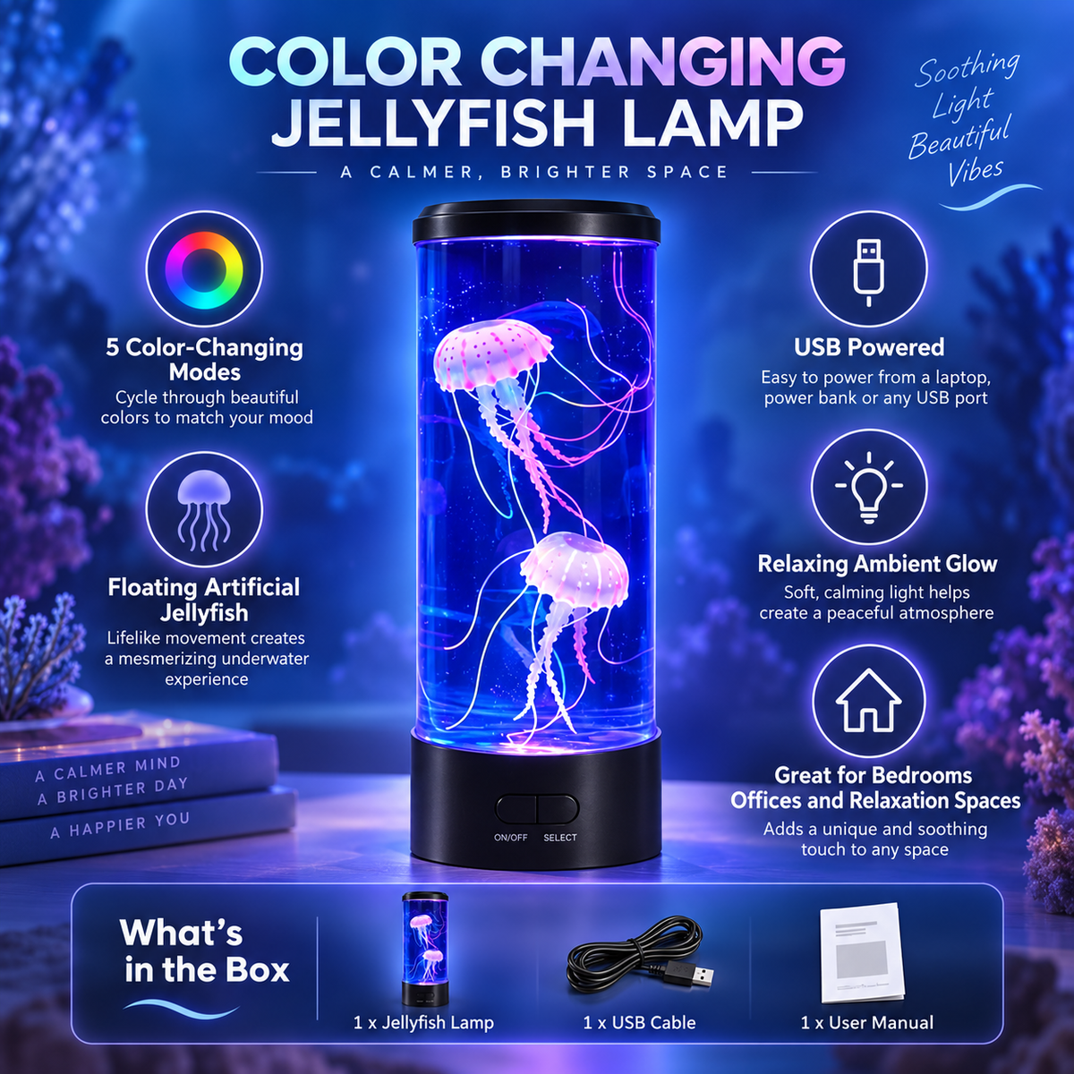 Jellyfish Lamp with Colour-Changing LED Aquarium Effect