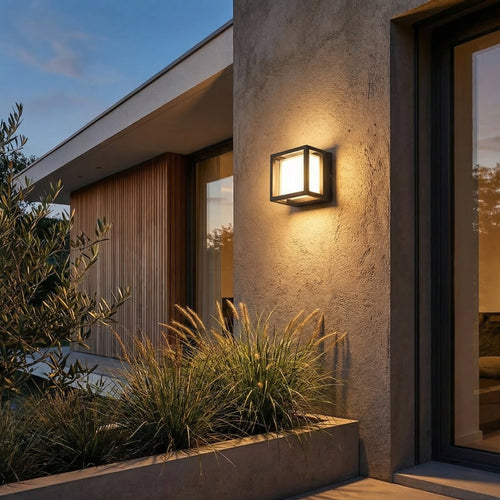 GLOAMING 12W LED Outdoor Wall Light, Square Design, Dusk-to-Dawn Sensor, Waterproof IP65