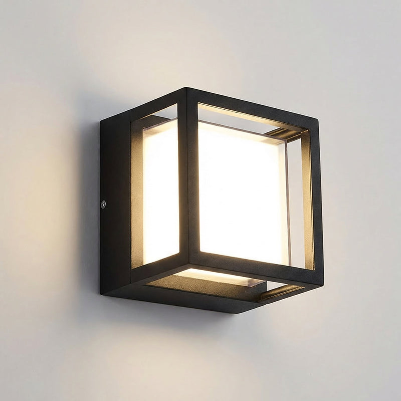 GLOAMING 12W LED Outdoor Wall Light, Square Design, Dusk-to-Dawn Sensor, Waterproof IP65