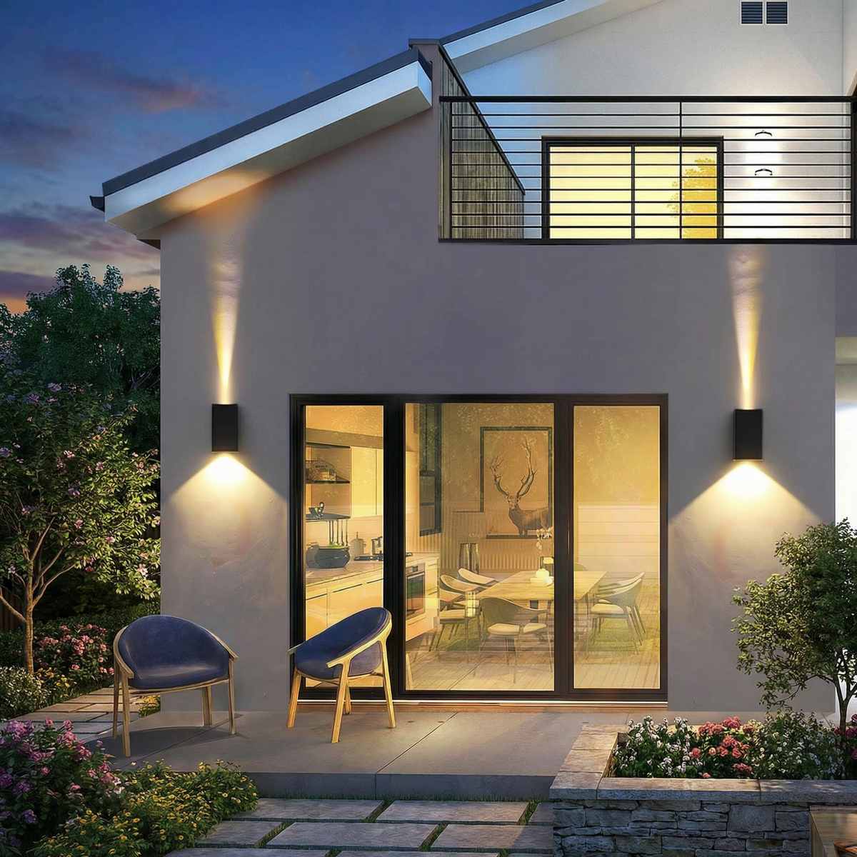 Solar LED Outdoor Wall Light, Up and Down, Warm White 3000K