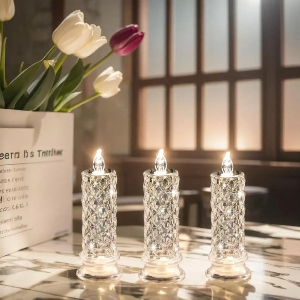 Flameless LED Candle with Warm White Crystal-Effect Glow