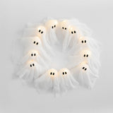 Light-Up Halloween Ghost Wreath – 12 Battery-Operated LEDs