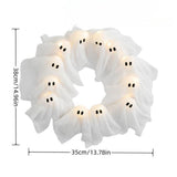 Light-Up Halloween Ghost Wreath – 12 Battery-Operated LEDs