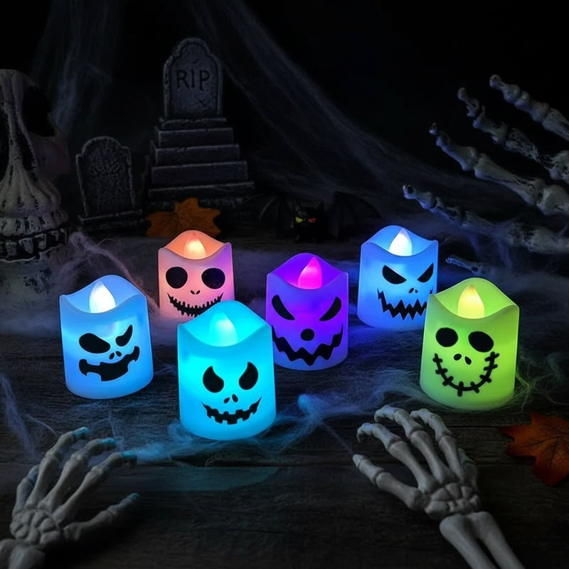 Pumpkin LED Tea Lights, Battery-Operated Halloween Candle Set – Gloaming