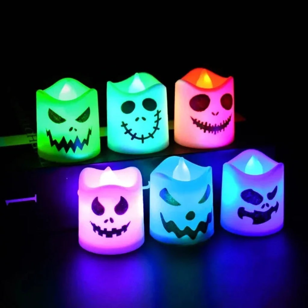 Pumpkin LED Tea Lights, Battery-Operated Halloween Candle Set – Gloaming