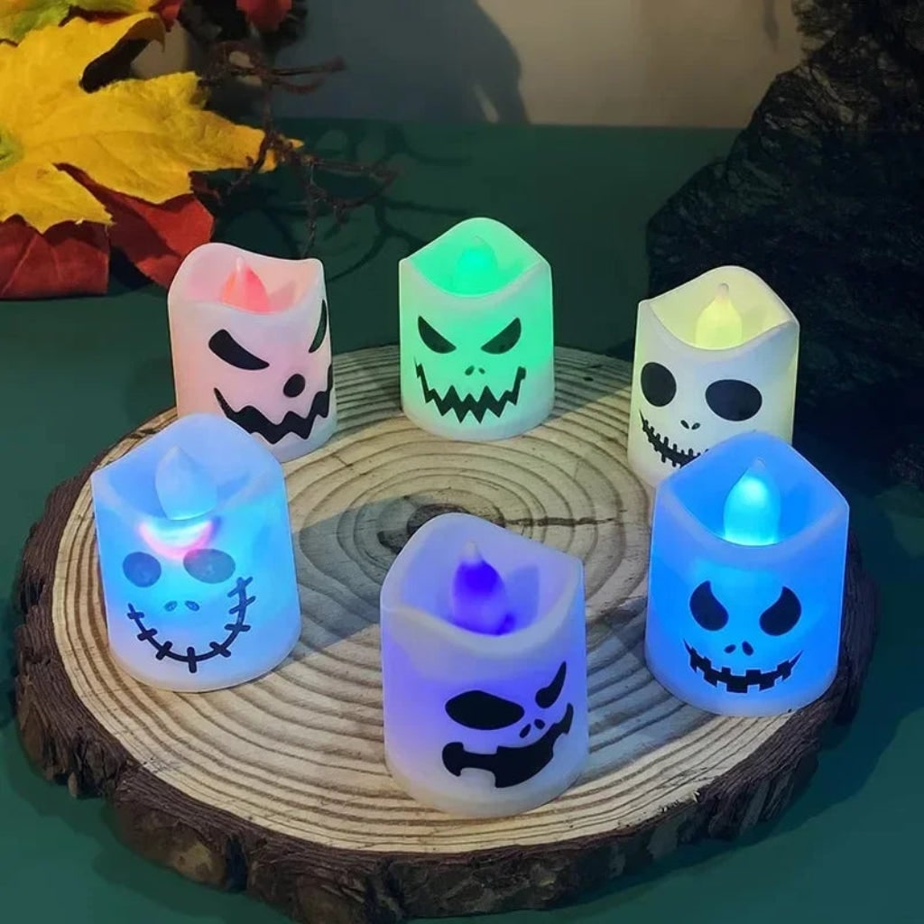 Pumpkin LED Tea Lights, Battery-Operated Halloween Candle Set – Gloaming