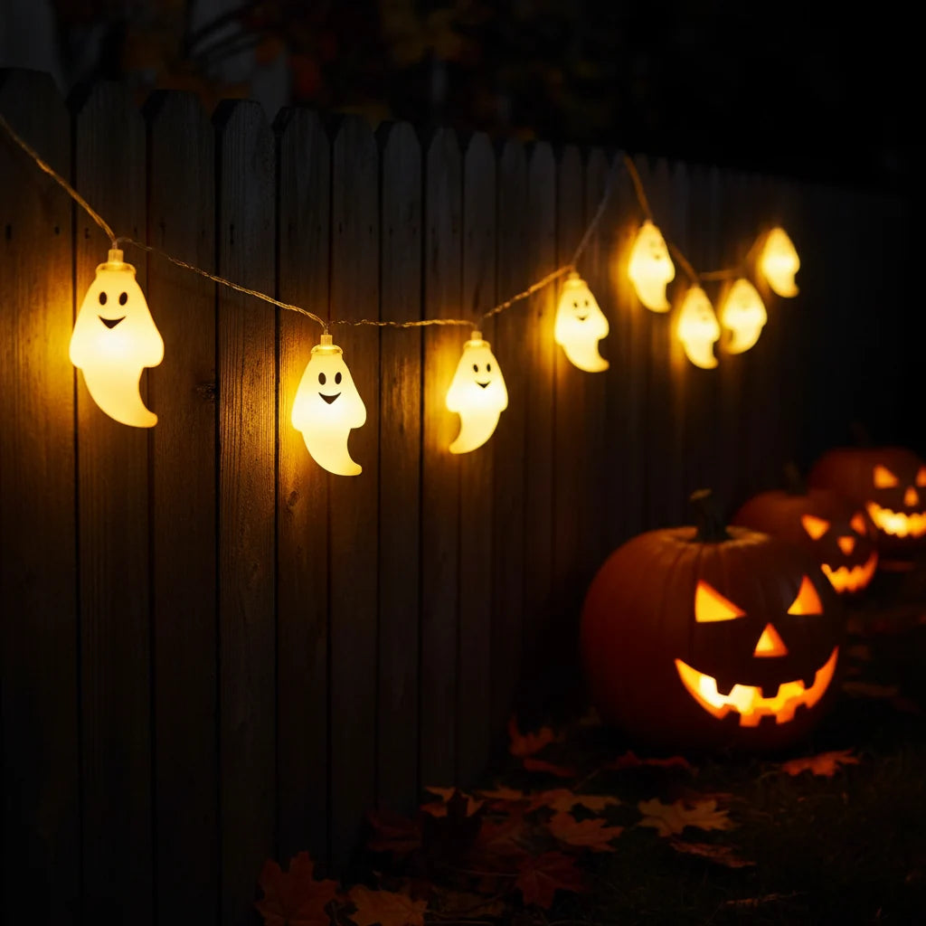 Halloween Ghost String Lights – Battery-Operated, 1.5m