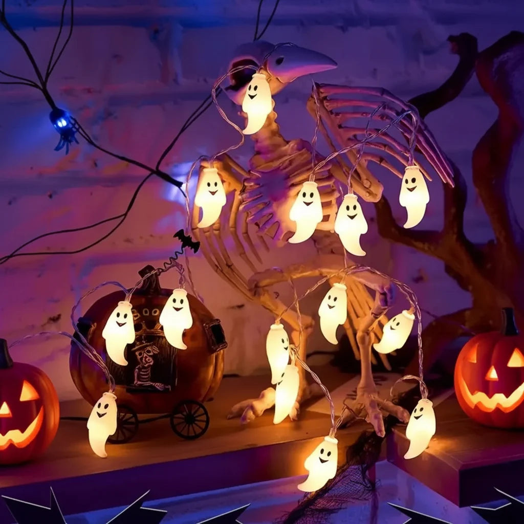 Halloween Ghost String Lights – Battery-Operated, 1.5m