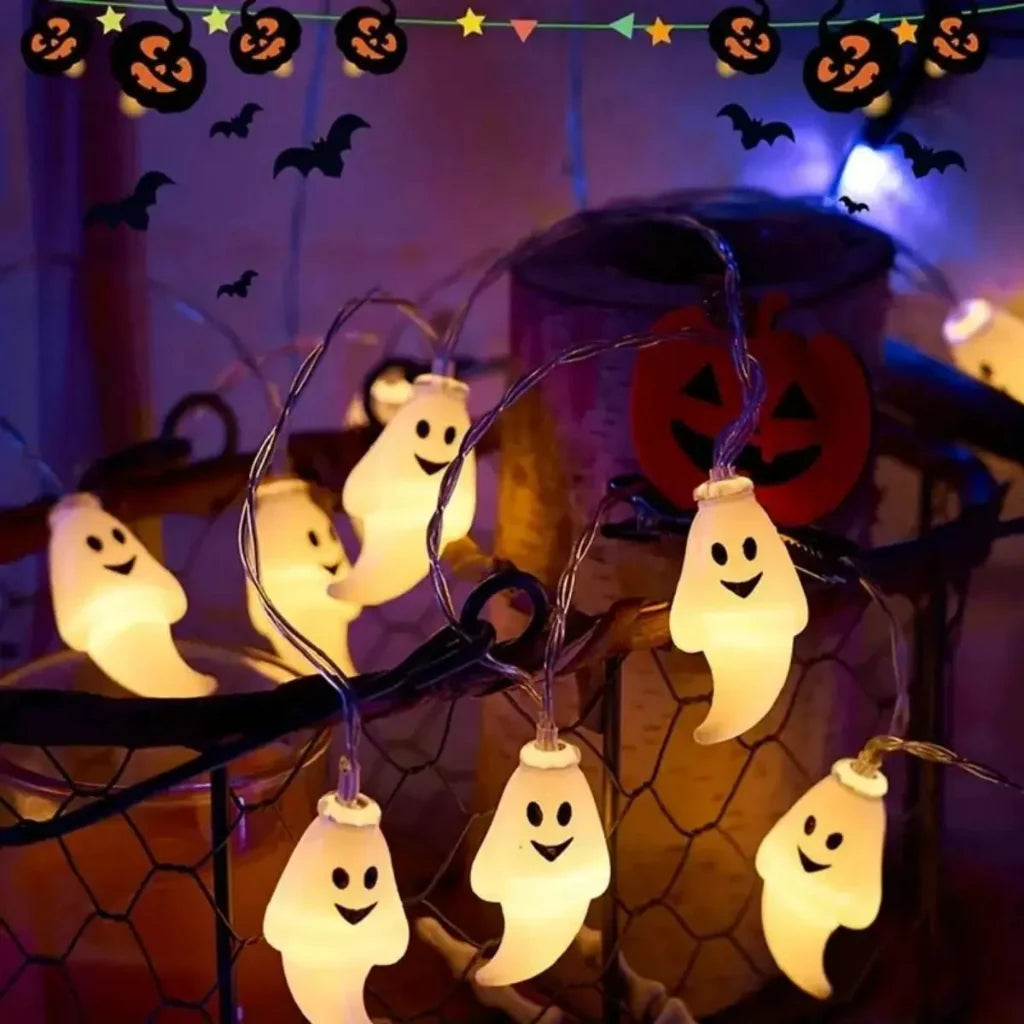 Halloween Ghost String Lights – Battery-Operated, 1.5m