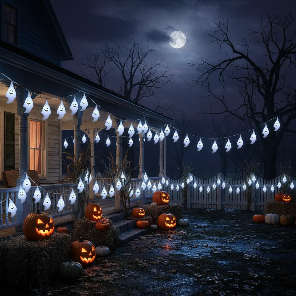 Halloween Ghost String Lights – Battery-Operated, 1.5m