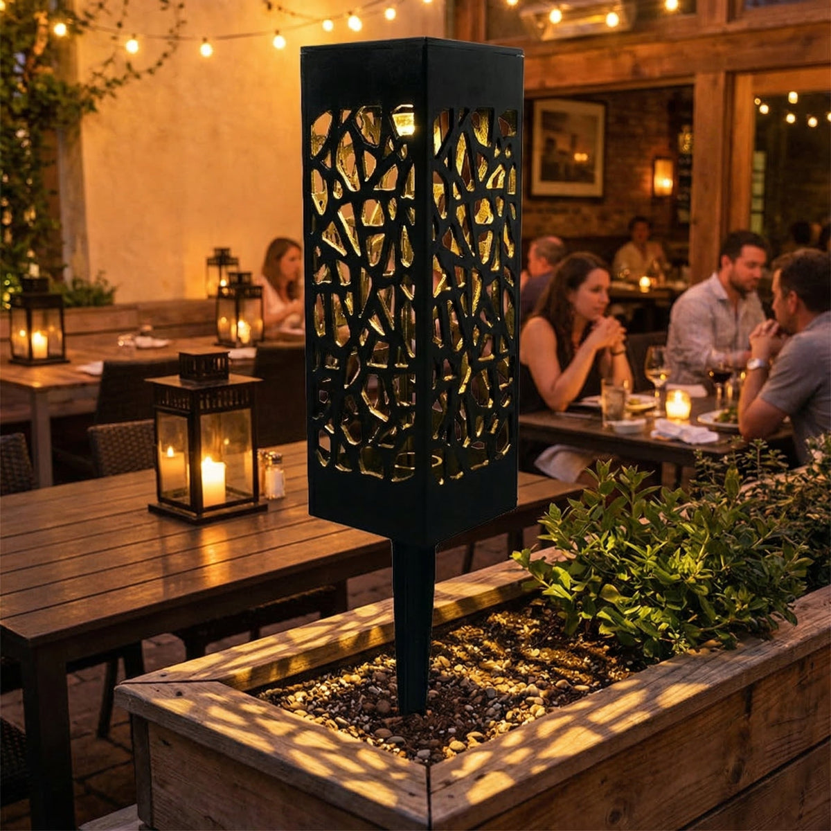 Solar Garden Pathway Light, Hollow-Cut Design, Warm White
