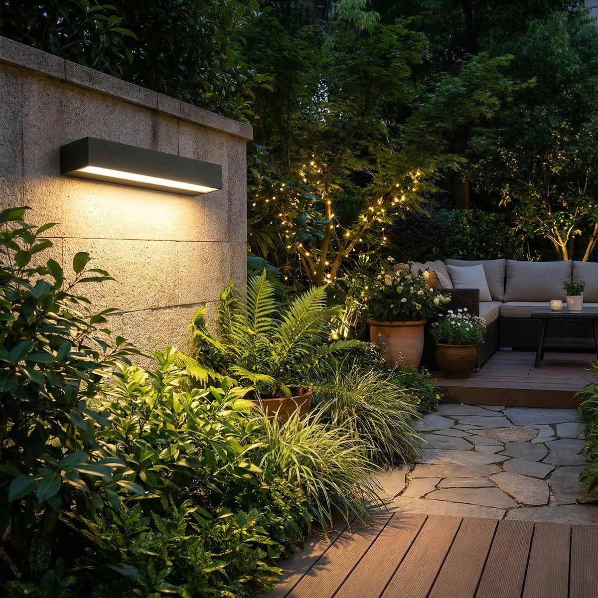 Long Linear Outdoor Wall Light with Warm White LED