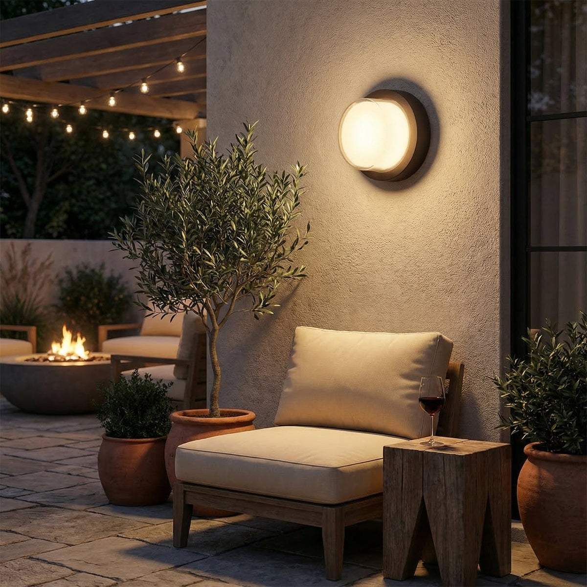 Round Outdoor Wall Light with Warm White Halo Effect