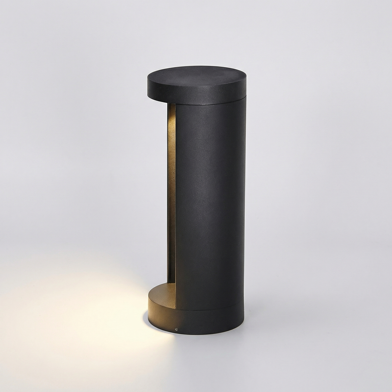 GLOAMING 15W LED Garden Bollard Light, Sand Black, Aluminium & Glass, Waterproof IP65