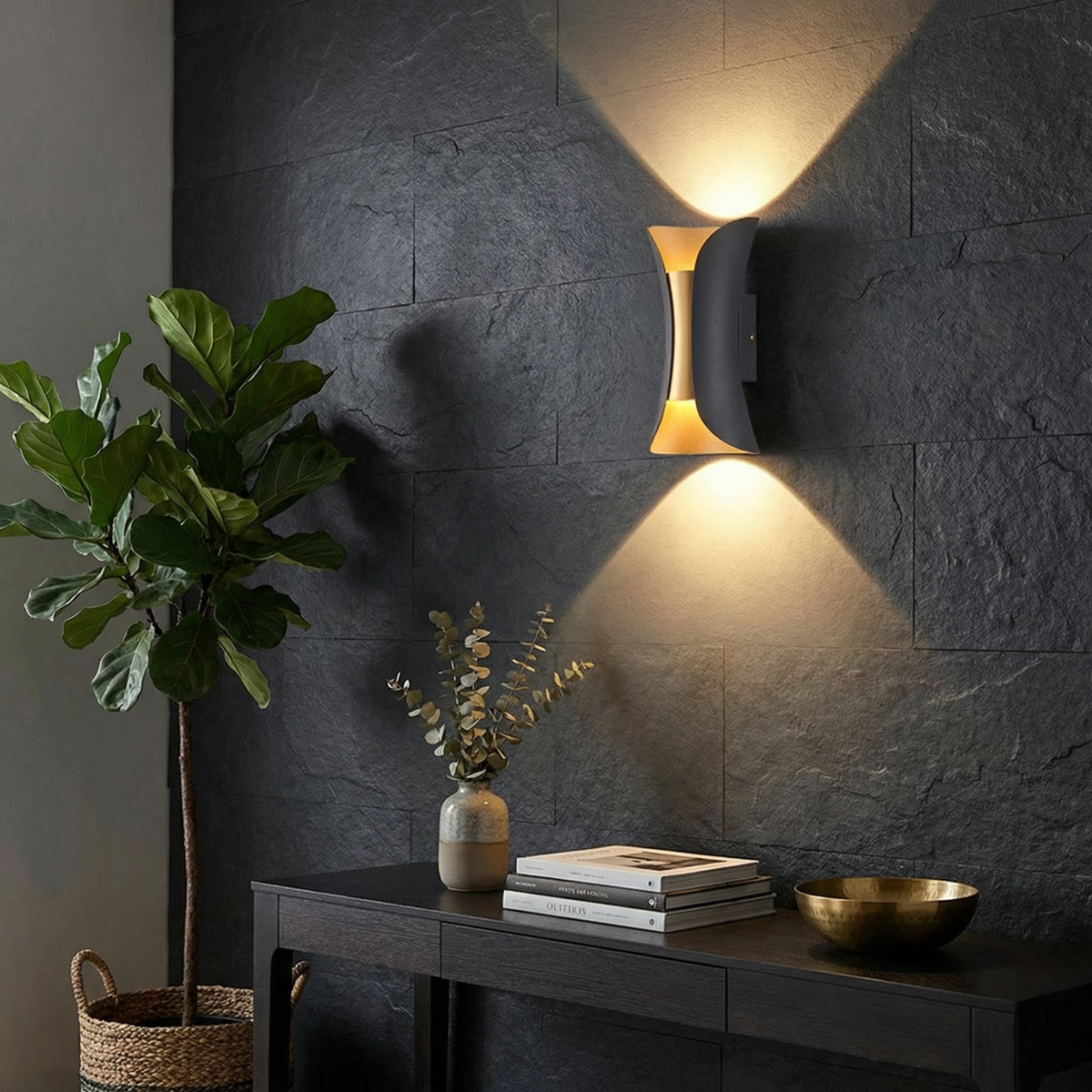 GLOAMING LED Up & Down Wall Light, Aluminium, Waterproof, Black Gold/Platinum