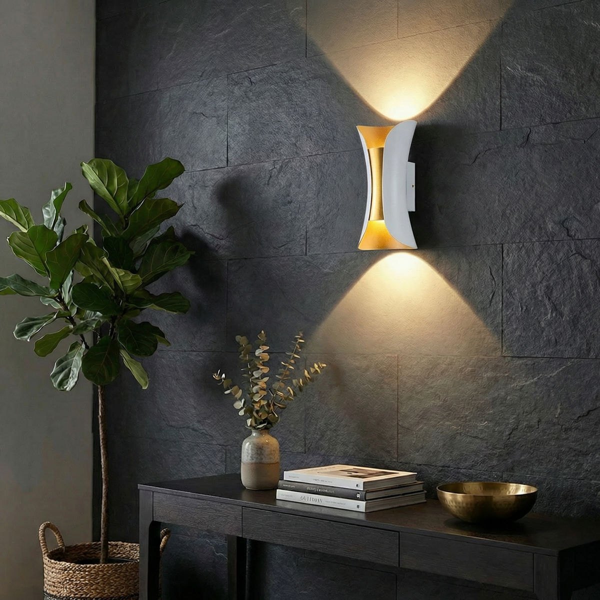 GLOAMING LED Up & Down Wall Light, Aluminium, Waterproof, Black Gold/Platinum