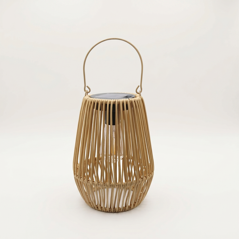 GLOAMING Solar Rattan Hanging Lantern, Beige, IP65 Waterproof, 6-12hr Runtime