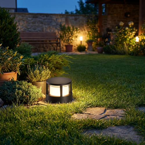GLOAMING 12W LED Outdoor Wall Light, Black Aluminium, Cylindrical, Waterproof IP65