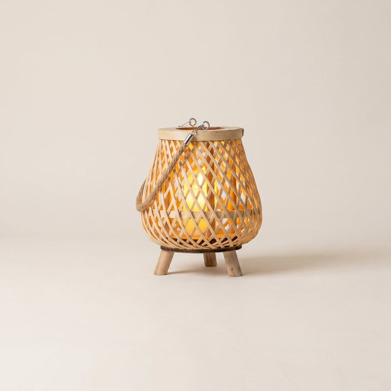 GLOAMING Handmade Bamboo Lantern, LED Candle Holder, Rattan Weave, Indoor & Covered Outdoor