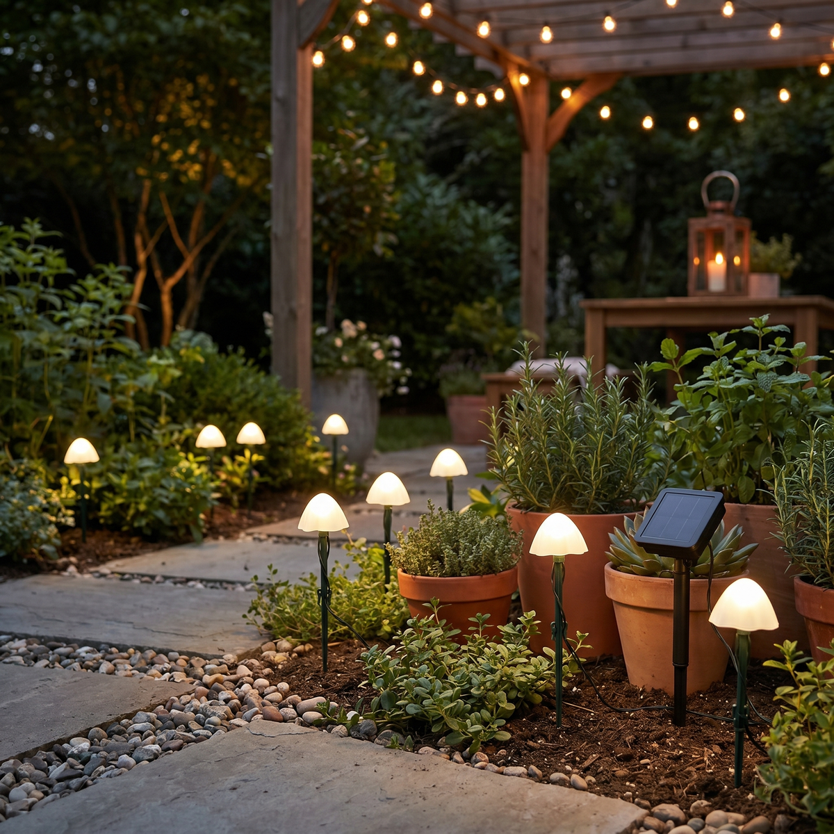 Solar Mushroom String Lights for Garden Paths and Borders