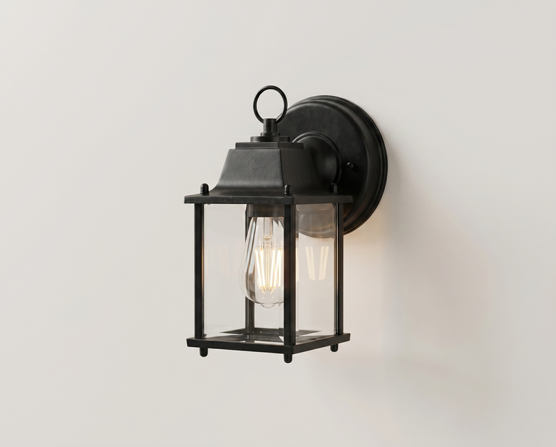 GLOAMING Vintage Outdoor Wall Lantern, Black Aluminium, Glass Panels, Waterproof
