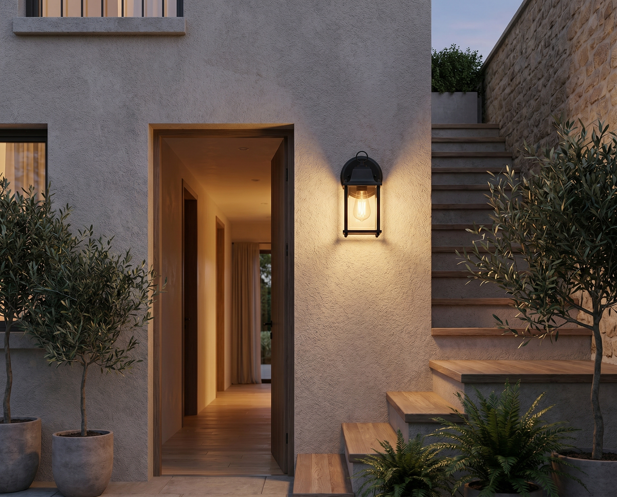 Vintage Outdoor Wall Lantern with Clear Glass Panels