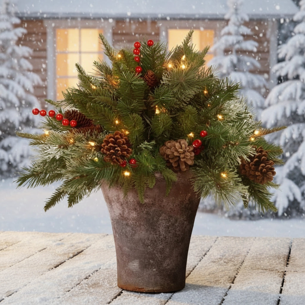 Pre-Lit Christmas Urn Filler with Battery-Operated Lights