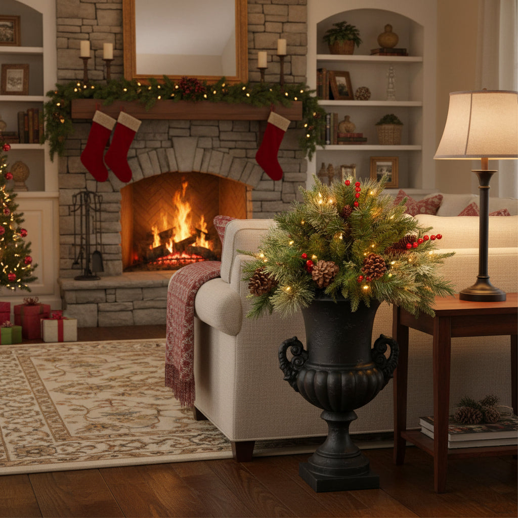 Pre-Lit Christmas Urn Filler with Battery-Operated Lights