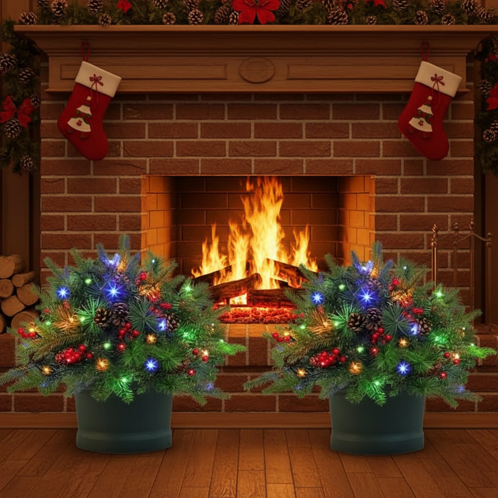Pre-Lit Christmas Urn Filler with Battery-Operated Lights