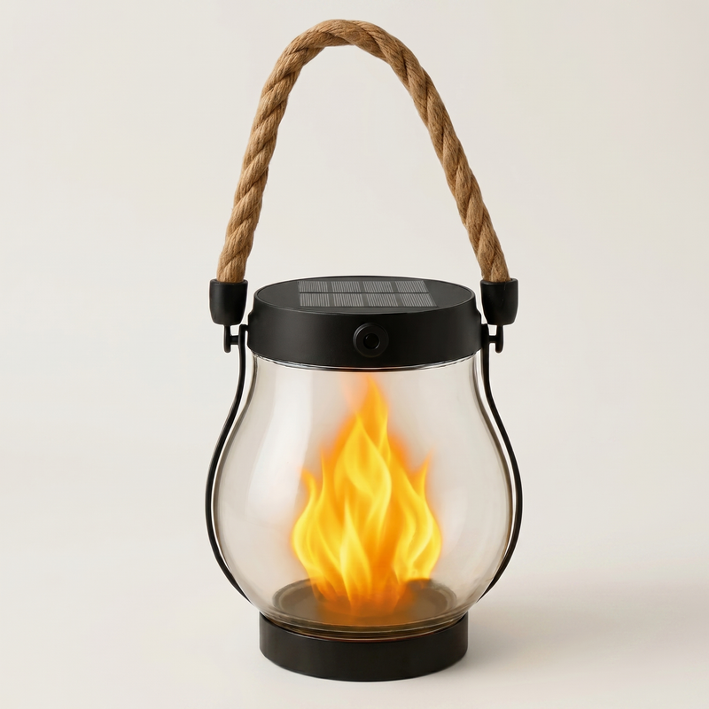 GLOAMING Solar Flame Lantern, Flickering LED, Rechargeable, Hanging or Carry Handle
