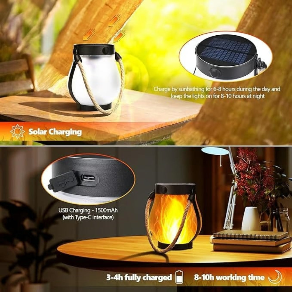 Solar Flame Lantern for Garden and Patio – USB-C Rechargeable