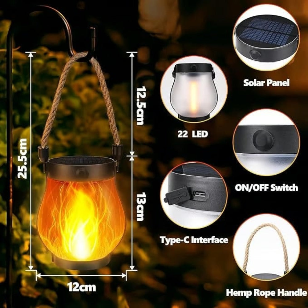Solar Flame Lantern for Garden and Patio – USB-C Rechargeable