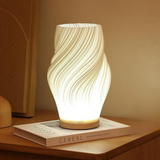 USB Dimmable Wave Table Lamp, Sculpted Shade and Wood Base – Gloaming