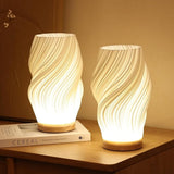USB Dimmable Wave Table Lamp, Sculpted Shade and Wood Base – Gloaming
