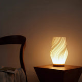USB Dimmable Wave Table Lamp, Sculpted Shade and Wood Base – Gloaming
