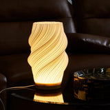 USB Dimmable Wave Table Lamp, Sculpted Shade and Wood Base – Gloaming