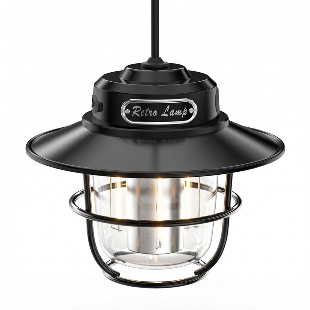 GLOAMING Rechargeable Retro LED Camping Lantern, Black Metal, USB-C, 3 Modes
